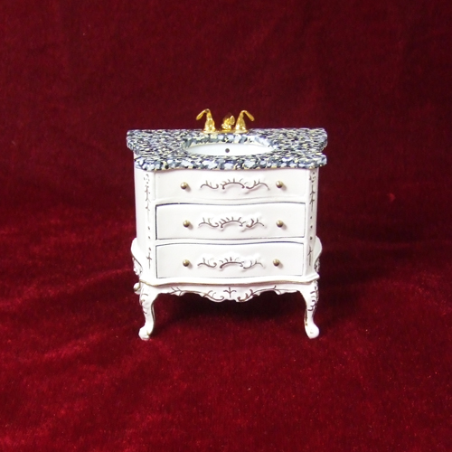 8075-03, White Wash Stand Marble with drawers in 1" scale